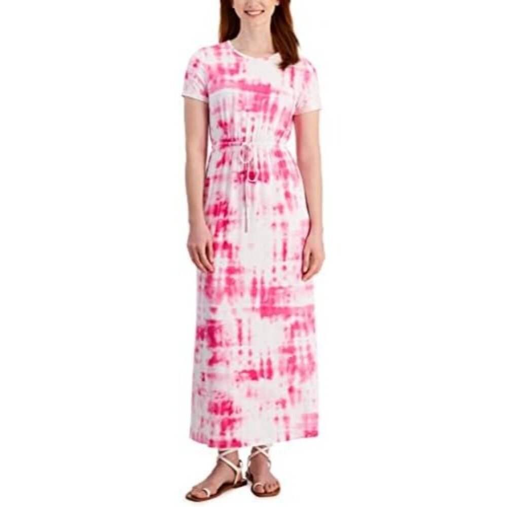 Style & Co Women's PLUS 2X Pink Tie Dye Cinch-Waist Maxi Dress Beachy‎